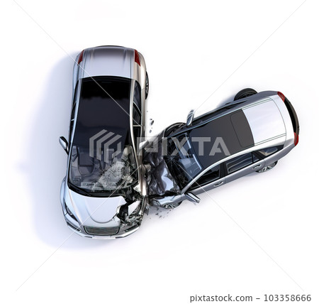 Two Crashed cars in an accident. Top view. Generative A.I. Two Crashed cars in an accident. Top view. Generative A.I. 103358666