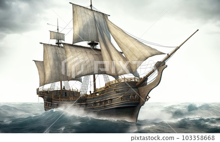 Galleon sailing in the troubled ocean. Generative A.I. Galleon sailing in the troubled ocean. Generative A.I. 103358668