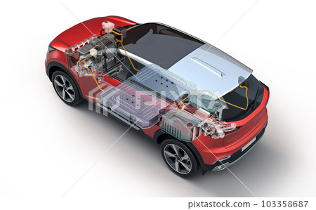 Electric generic car technical cutaway EV system. (externalBody Generative A.I.) Electric generic car technical cutaway EV system. (externalBody Generative A.I.) 103358687