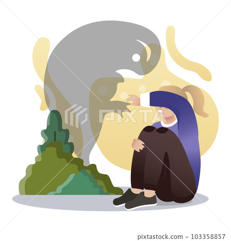 Phobia illustration. Girl, shadow, fear. Editable vector graphic design. 103358857