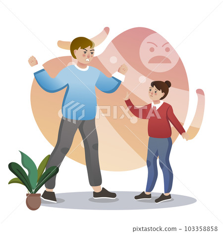Aggressive illustration. Girl, boy, flower. Editable vector graphic design. 103358858