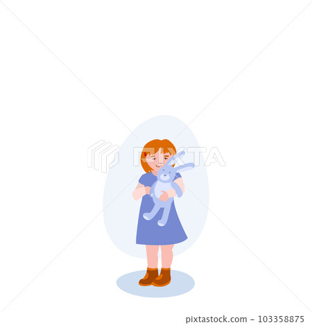 Small Girl With Bunny illustration. Girl, child, toy, bunny. Editable vector graphic design. 103358875