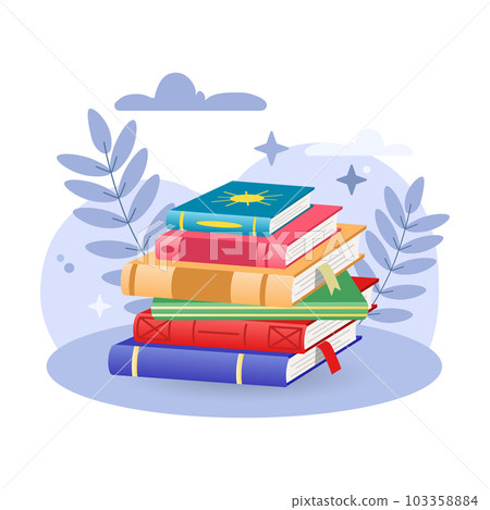 Books illustration. Book, stack, bookmark, variety. Editable vector graphic design. Books illustration. Book, stack, bookmark, variety. Editable vector graphic design. 103358884