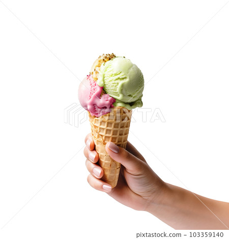 woman's hand delicately holding an ice cream. Generative A.I. 103359140