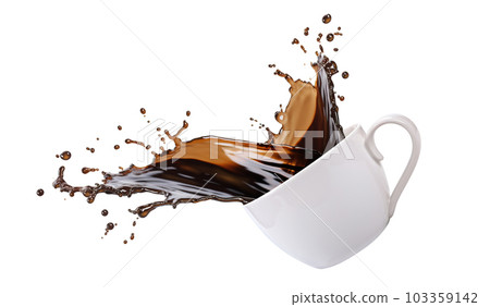 coffee splashing out from a white cup. Generative A.I. 103359142