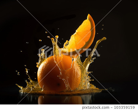 Oranges splashing on black background. Generative A.I. 103359159