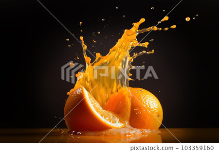 Oranges splashing on black background. Generative A.I. 103359160