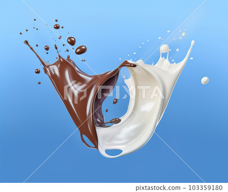 Milk and chocolate splashing in the air. Generative A.I. Milk and chocolate splashing in the air. Generative A.I. 103359180