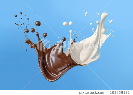 Milk and chocolate splashing in the air. Generative A.I. Milk and chocolate splashing in the air. Generative A.I. 103359181