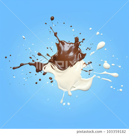 Milk and chocolate splashing in the air. Generative A.I. 103359182