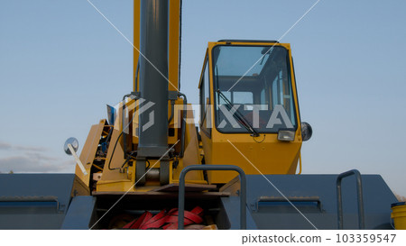 construction crane cabin industrial hydraulic equipment heavy powerful machine close up detail construction crane cabin industrial hydraulic equipment heavy powerful machine close up detail 103359547