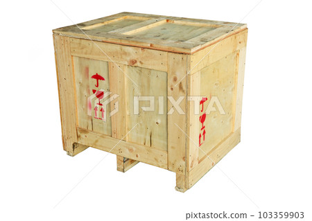 Wooden box isolated on white background. Cargo package for support shipping. Wooden housing for packing the product for sale or transfer to other place. 103359903