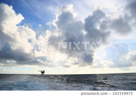 Offshore construction platform for production oil and gas. Oil and gas industry and hard work. Production platform and operation process by manual and auto function from control room. Offshore construction platform for production oil and gas. Oil and gas industry and hard work. Production platform and operation process by manual and auto function from control room. 103359975