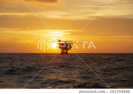 Offshore construction platform for production oil and gas. Oil and gas industry and hard work. Production platform and operation process by manual and auto function from control room. 103359986