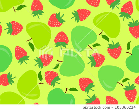 Seamless pattern with apples and strawberries. Summer fruit pattern with green apples and red strawberries. Design for printing on fabric, paper and banners. Vector illustration Seamless pattern with apples and strawberries. Summer fruit pattern with green apples and red strawberries. Design for printing on fabric, paper and banners. Vector illustration 103360224