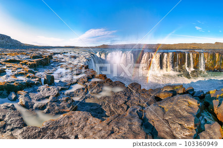 Breathtaking view of fantastic waterfall and cascades of Selfoss waterfall. Breathtaking view of fantastic waterfall and cascades of Selfoss waterfall. 103360949