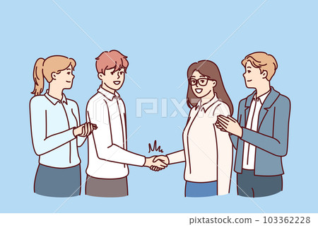 Team business people and manager handshake with best employee company to motivate staff 103362228