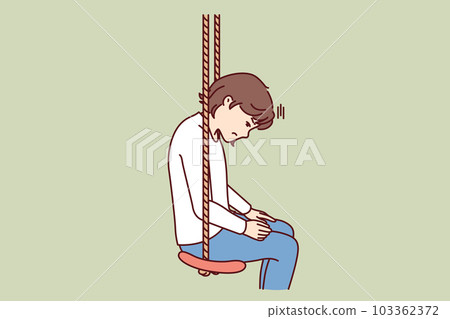 Little girl is sad sitting in swing due to lack of friends or long wait of parents from work Little girl is sad sitting in swing due to lack of friends or long wait of parents from work 103362372