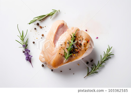 Raw chicken fillet with rosemary and spices. Generative AI illustration Raw chicken fillet with rosemary and spices. Generative AI illustration 103362585