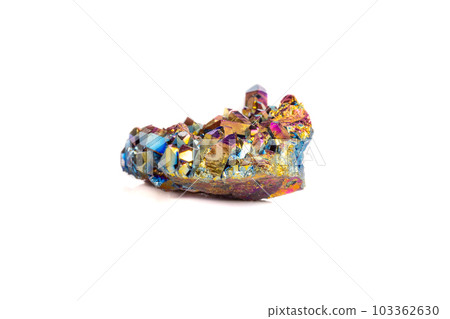 Macro mineral stone Titanium Quartz, Flame Aura Quartz on a white background Macro mineral stone Titanium Quartz, Flame Aura Quartz on a white background 103362630