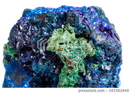 Macro mineral stone malachite with azurite on white background 103362648