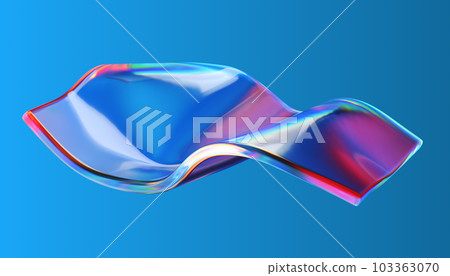 Transparent glossy glass ribbon. Curved wave in motion.  103363070