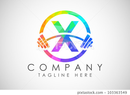 English alphabet with a barbell low poly style. Lifting vector logo design. Vector logo for bodybuilding 103363549