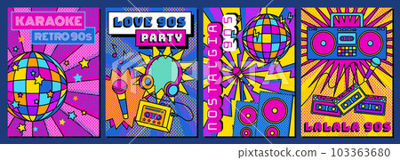 Cartoon Color Karaoke Club Concept Poster Card Invitation Nineties Music Retro Flat Design Style. Vector illustration Cartoon Color Karaoke Club Concept Poster Card Invitation Nineties Music Retro Flat Design Style. Vector illustration 103363680