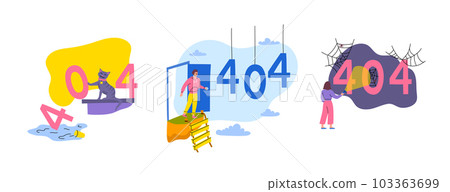Cartoon Color 3d Characters People and 404 Error Page Designs Concept Flat Design Style. Vector illustration of Website Not Found 103363699