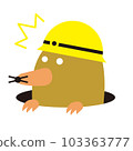 Animal color illustration: Mole wearing a helmet facing left (surprised, white eyes, white background, no outline) 103363777