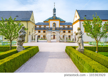 Herbal gardens of Kuks baroque hospital complex on sunny summer day, Czech Republic 103363920