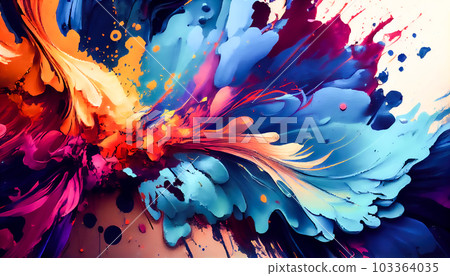 Colorful oil paint splashes as abstract background, close-up. Generative AI 103364035