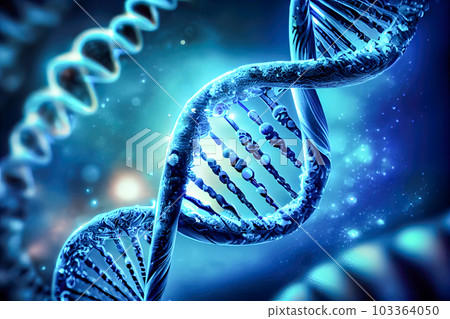 Digital illustration of a dna in digital background. Generative AI 103364050