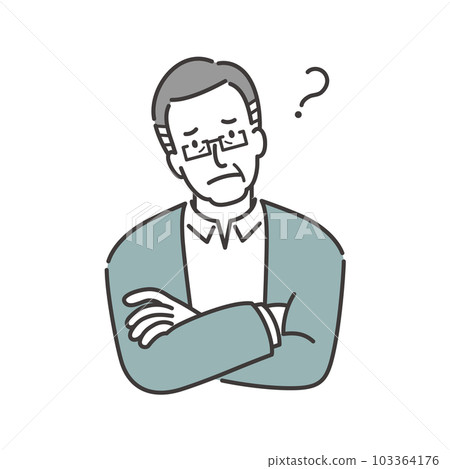 一位老人雙臂交叉思考的上半身插圖 103364176
