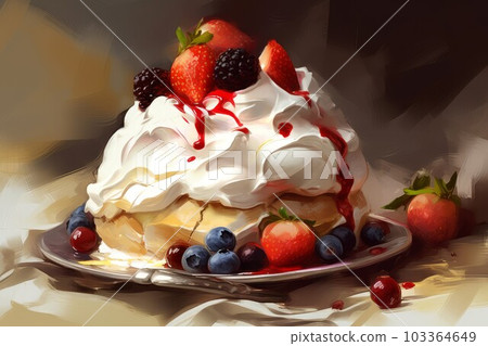 Pavlova dessert. Fruit food cream. Generate Ai Pavlova dessert. Fruit food cream. Generate Ai 103364649