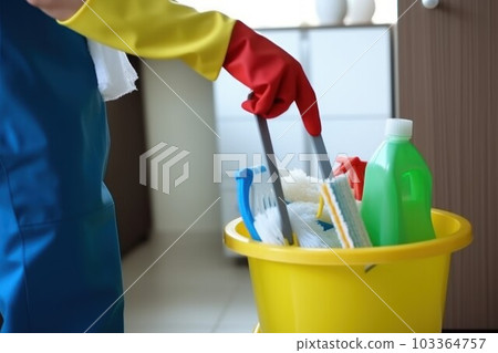 Man take mop bucket. Cleaning home. Generate Ai Man take mop bucket. Cleaning home. Generate Ai 103364757