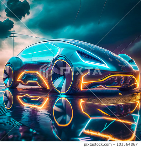 Neon futuristic car of the future. Generative AI 103364867