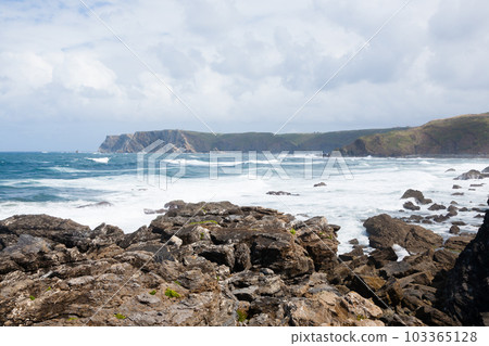 Verdicio beach view. Asturias coastline panorama, Spain 103365128