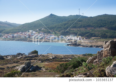 Camelle town view from the beach, Galicia, Spain 103365137
