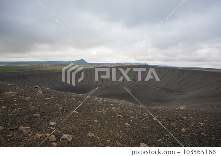 Hverfell caldera volcano top view, Iceland landmark 103365166