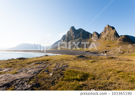 Hvalnes lava beach landscape, east Iceland landmark Hvalnes lava beach landscape, east Iceland landmark 103365190
