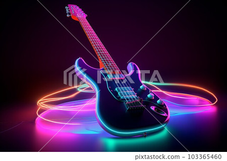 Guitar neon laser. String roll. Generate Ai 103365460