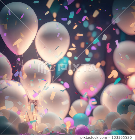 Bright colored balloons and confetti. Generative AI Bright colored balloons and confetti. Generative AI 103365520