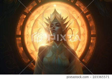 Girl near ancient portal. Hair girl. Fictional person. Generate Ai Girl near ancient portal. Hair girl. Fictional person. Generate Ai 103365571