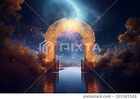 Gates to eternity river. Majestic paradise. Generate Ai 103365588