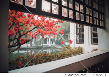 China garden tree. Cherry plant. Generate Ai China garden tree. Cherry plant. Generate Ai 103365591