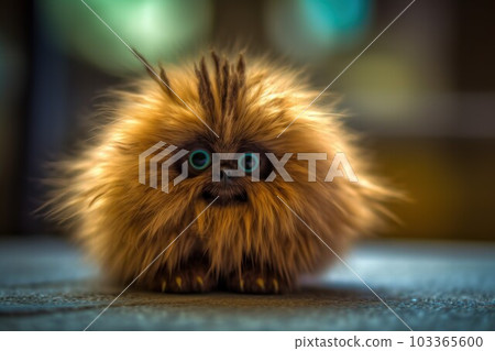 Fuzzy cute beasty eye. Face alien hair. Generate Ai 103365600