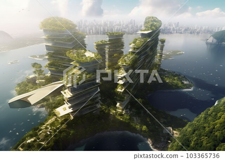 Ecological island city. Energy nature. Generate Ai Ecological island city. Energy nature. Generate Ai 103365736