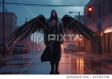 Dark assassin with black wings. Hair art. Fictional person. Generate Ai Dark assassin with black wings. Hair art. Fictional person. Generate Ai 103365796