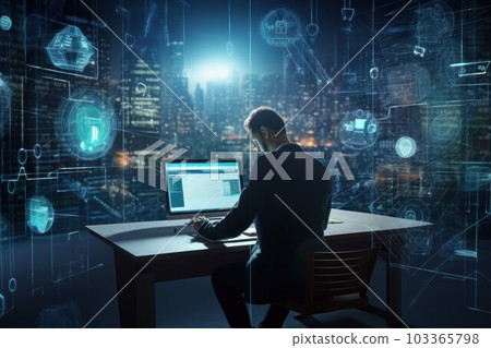 Cyber security network. System digital. Fictional person. Generate Ai 103365798
